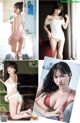 A collage of photos of a woman in lingerie posing for the camera.